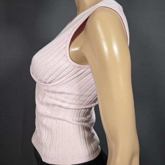 Y2K Pink Sleeveless Ribbed Knit Tank Top Womens S Coquette Crossover V Neck - Picture 4 of 7